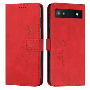 For Google Pixel 6a Skin Feel Heart Pattern Leather Phone Case(Red)