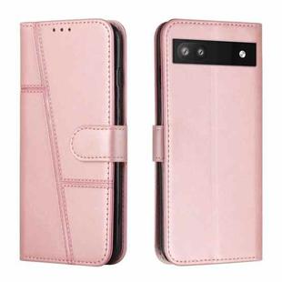 For Google Pixel 6a Stitching Calf Texture Buckle Leather Phone Case(Pink)