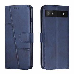 For Google Pixel 6a Stitching Calf Texture Buckle Leather Phone Case(Blue)