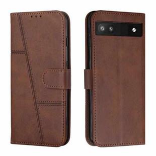 For Google Pixel 6a Stitching Calf Texture Buckle Leather Phone Case(Brown)