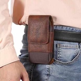 For 5.2 inch Mobile Phone Cowhide Texture Oxford Cloth Waist Bag(Brown)