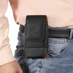 For 6.1 inch Mobile Phone Cowhide Texture Oxford Cloth Waist Bag(Black)
