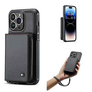 For iPhone 14 Pro JEEHOOD C22 Series Zipper Wallet Phone Case(Black)