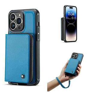 For iPhone 14 Pro JEEHOOD C22 Series Zipper Wallet Phone Case(Blue)