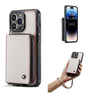 For iPhone 14 Pro JEEHOOD C22 Series Zipper Wallet Phone Case(Rose Gold)