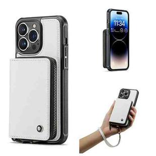 For iPhone 14 Pro JEEHOOD C22 Series Zipper Wallet Phone Case(White)