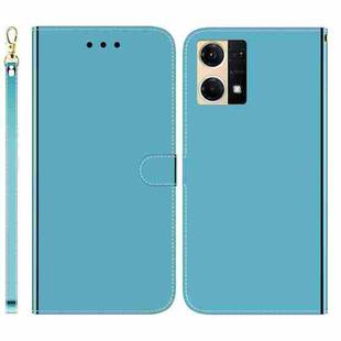 For OPPO Reno7 4G Imitated Mirror Surface Flip Leather Phone Case(Blue)