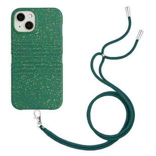 For iPhone 14 Wheat Straw Material Degradable TPU Phone Case with Lanyard(Dark Green)