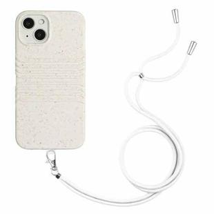 For iPhone 14 Wheat Straw Material Degradable TPU Phone Case with Lanyard(White)