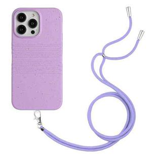 For iPhone 14 Pro Wheat Straw Material Degradable TPU Phone Case with Lanyard(Purple)