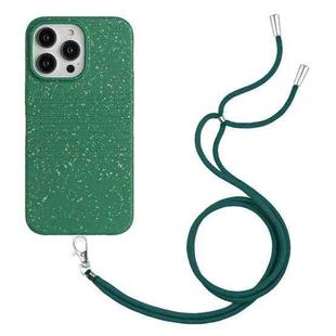 For iPhone 14 Pro Wheat Straw Material Degradable TPU Phone Case with Lanyard(Dark Green)