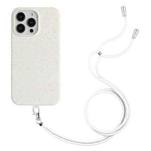 For iPhone 14 Pro Wheat Straw Material Degradable TPU Phone Case with Lanyard(White)