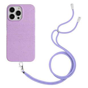 For iPhone 14 Pro Max Wheat Straw Material Degradable TPU Phone Case with Lanyard(Purple)