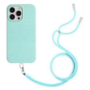 For iPhone 14 Pro Max Wheat Straw Material Degradable TPU Phone Case with Lanyard(Light Green)