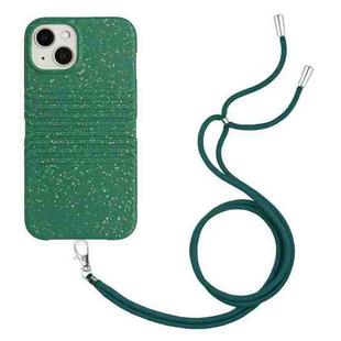 For iPhone 13 Wheat Straw Material Degradable TPU Phone Case with Lanyard(Dark Green)