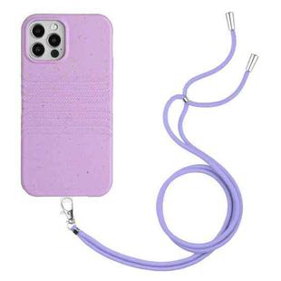 For iPhone 13 Pro Wheat Straw Material Degradable TPU Phone Case with Lanyard(Purple)