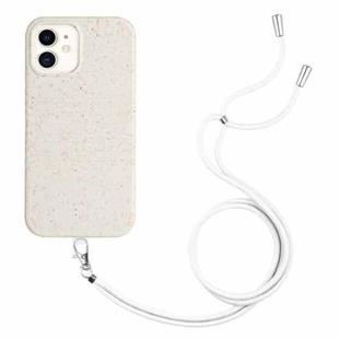 For iPhone 12 Wheat Straw Material Degradable TPU Phone Case with Lanyard(White)