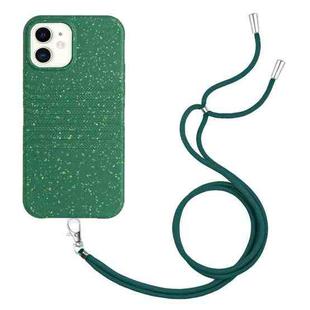 For iPhone 12 mini Wheat Straw Material Degradable TPU Phone Case with Lanyard(Dark Green)