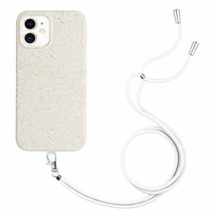 For iPhone 12 mini Wheat Straw Material Degradable TPU Phone Case with Lanyard(White)