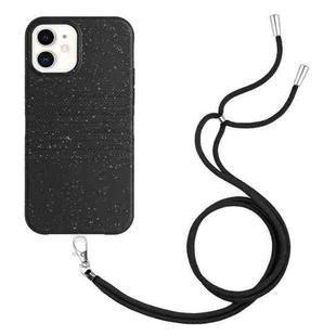For iPhone 12 mini Wheat Straw Material Degradable TPU Phone Case with Lanyard(Black)