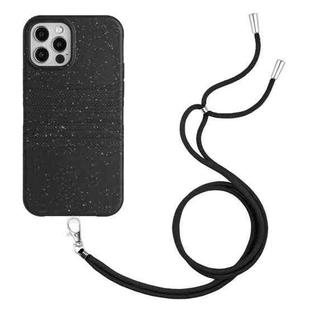 For iPhone 11 Pro Max Wheat Straw Material Degradable TPU Phone Case with Lanyard(Black)