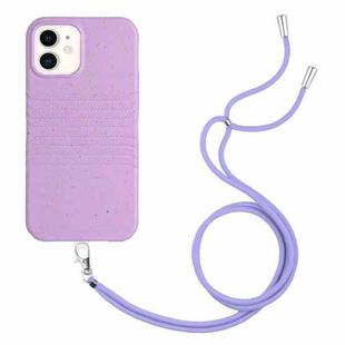 For iPhone 11 Wheat Straw Material Degradable TPU Phone Case with Lanyard(Purple)