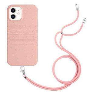 For iPhone 11 Wheat Straw Material Degradable TPU Phone Case with Lanyard(Pink)