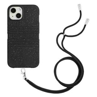 For iPhone 15 Plus Wheat Straw Material Degradable TPU Phone Case with Lanyard(Black)