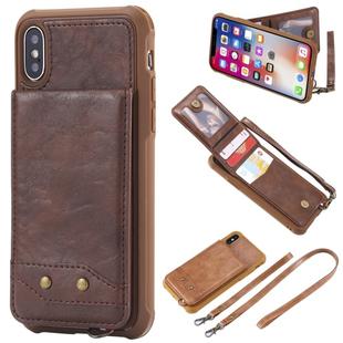 For iPhone X / XS Vertical Flip Shockproof Leather Protective Case with Long Rope, Support Card Slots & Bracket & Photo Holder & Wallet Function(咖啡)