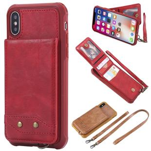 For iPhone X / XS Vertical Flip Shockproof Leather Protective Case with Long Rope, Support Card Slots & Bracket & Photo Holder & Wallet Function(Red)