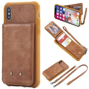 For iPhone X / XS Vertical Flip Shockproof Leather Protective Case with Long Rope, Support Card Slots & Bracket & Photo Holder & Wallet Function(Brown)