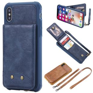 For iPhone X / XS Vertical Flip Shockproof Leather Protective Case with Long Rope, Support Card Slots & Bracket & Photo Holder & Wallet Function(Blue)