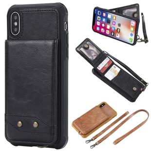 For iPhone X / XS Vertical Flip Shockproof Leather Protective Case with Long Rope, Support Card Slots & Bracket & Photo Holder & Wallet Function(Black)