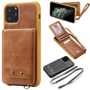 For iPhone 11 Pro Vertical Flip Shockproof Leather Protective Case with Long Rope, Support Card Slots & Bracket & Photo Holder & Wallet Function(Brown)