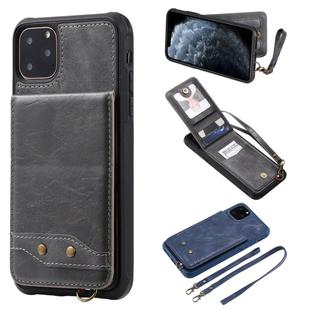 For iPhone 11 Pro Max Vertical Flip Shockproof Leather Protective Case with Long Rope, Support Card Slots & Bracket & Photo Holder & Wallet Function(Gray)