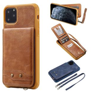 For iPhone 11 Pro Max Vertical Flip Shockproof Leather Protective Case with Long Rope, Support Card Slots & Bracket & Photo Holder & Wallet Function(Brown)