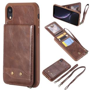 For iPhone XR Vertical Flip Shockproof Leather Protective Case with Long Rope, Support Card Slots & Bracket & Photo Holder & Wallet Function(咖啡)