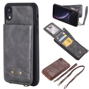 For iPhone XR Vertical Flip Shockproof Leather Protective Case with Long Rope, Support Card Slots & Bracket & Photo Holder & Wallet Function(Gray)