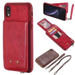 For iPhone XR Vertical Flip Shockproof Leather Protective Case with Long Rope, Support Card Slots & Bracket & Photo Holder & Wallet Function(Red)