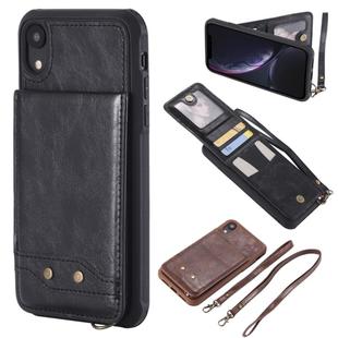 For iPhone XR Vertical Flip Shockproof Leather Protective Case with Long Rope, Support Card Slots & Bracket & Photo Holder & Wallet Function(Black)