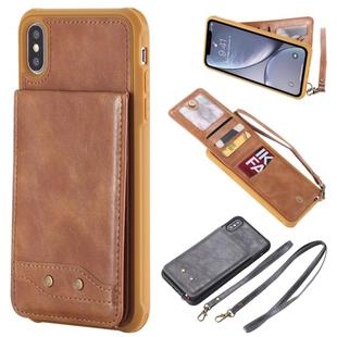 For iPhone XS Max Vertical Flip Shockproof Leather Protective Case with Long Rope, Support Card Slots & Bracket & Photo Holder & Wallet Function(Brown)
