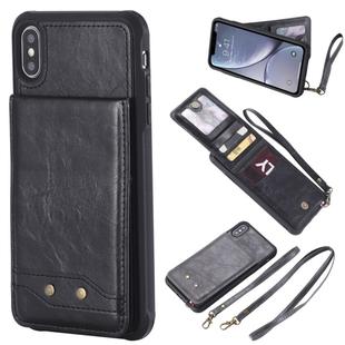 For iPhone XS Max Vertical Flip Shockproof Leather Protective Case with Long Rope, Support Card Slots & Bracket & Photo Holder & Wallet Function(Black)