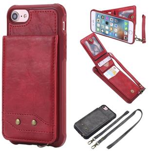 For iPhone 6 Vertical Flip Shockproof Leather Protective Case with Long Rope, Support Card Slots & Bracket & Photo Holder & Wallet Function(Red)