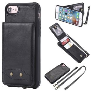 For iPhone SE 2022 / SE 2020 / 8 / 7 Vertical Flip Shockproof Leather Protective Case with Long Rope, Support Card Slots & Bracket & Photo Holder & Wallet Function(Black)