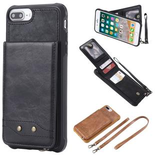 For iPhone 6 Plus Vertical Flip Shockproof Leather Protective Case with Long Rope, Support Card Slots & Bracket & Photo Holder & Wallet Function(Black)