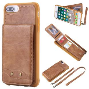 For iPhone 8 Plus / 7 Plus Vertical Flip Shockproof Leather Protective Case with Long Rope, Support Card Slots & Bracket & Photo Holder & Wallet Function(Brown)