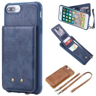 For iPhone 8 Plus / 7 Plus Vertical Flip Shockproof Leather Protective Case with Long Rope, Support Card Slots & Bracket & Photo Holder & Wallet Function(Blue)