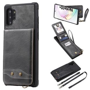 For Galaxy Note 10+ Vertical Flip Shockproof Leather Protective Case with Long Rope, Support Card Slots & Bracket & Photo Holder & Wallet Function(Gray)