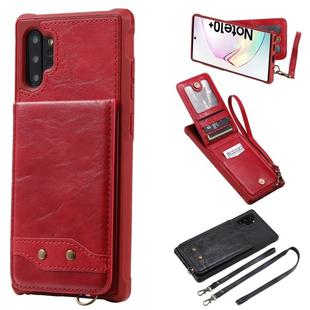 For Galaxy Note 10+ Vertical Flip Shockproof Leather Protective Case with Long Rope, Support Card Slots & Bracket & Photo Holder & Wallet Function(Red)