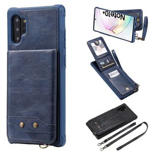 For Galaxy Note 10+ Vertical Flip Shockproof Leather Protective Case with Long Rope, Support Card Slots & Bracket & Photo Holder & Wallet Function(Blue)